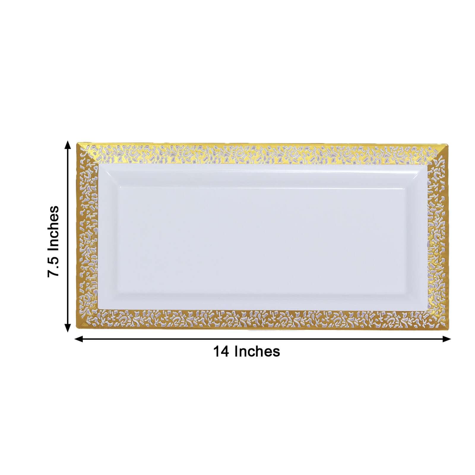 4-Pack Plastic 14" Rectangle Serving Trays White with Gold Lace Rim - Chic Decorative Table Tray Platters for Buffets Banquets Dinner Parties