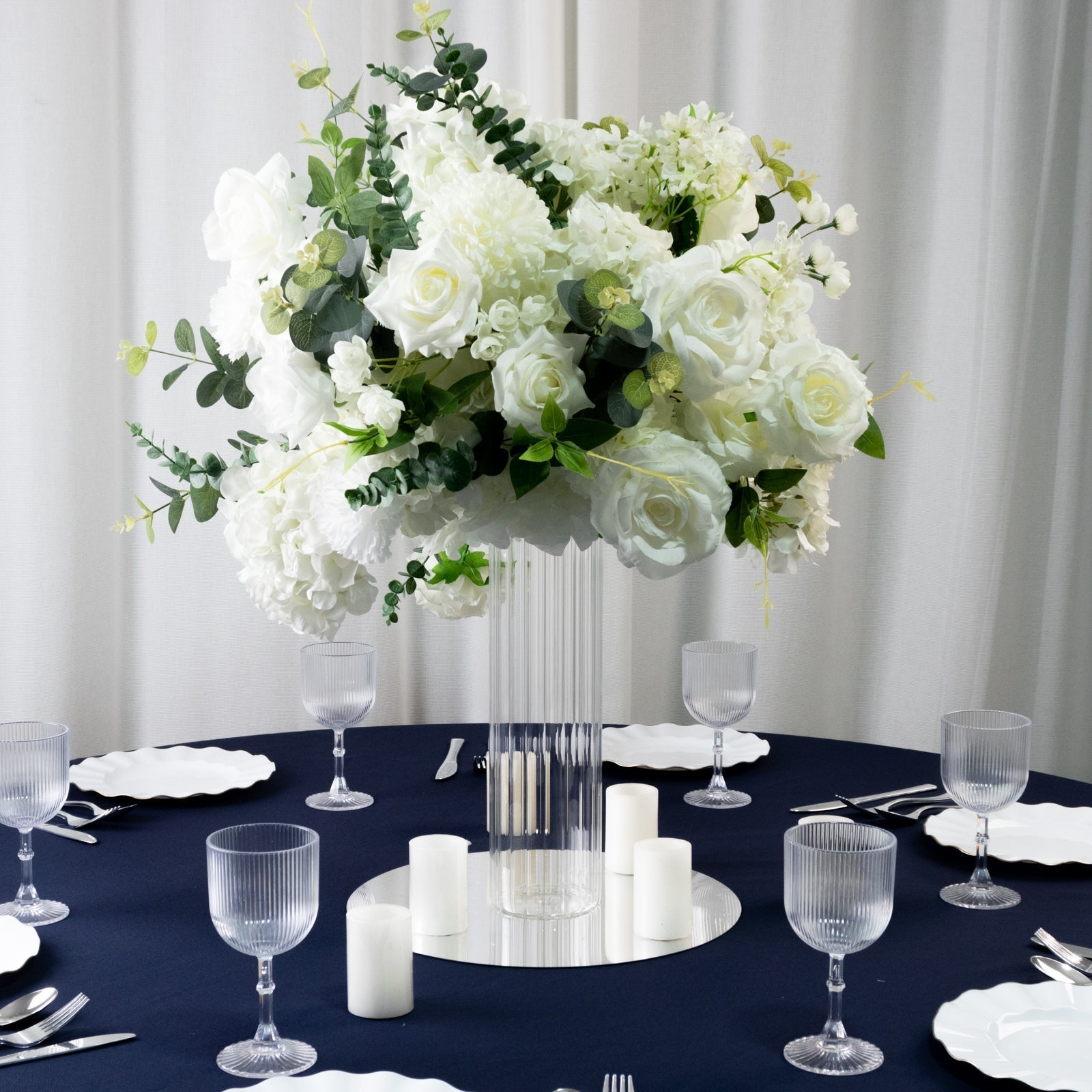 14" Ribbed Cylinder Glass Vases 6 - Pack â€“ Tall Clear Decorative Vases for Dining Tables, Mantels & Modern Interiors - Bell Racket Store