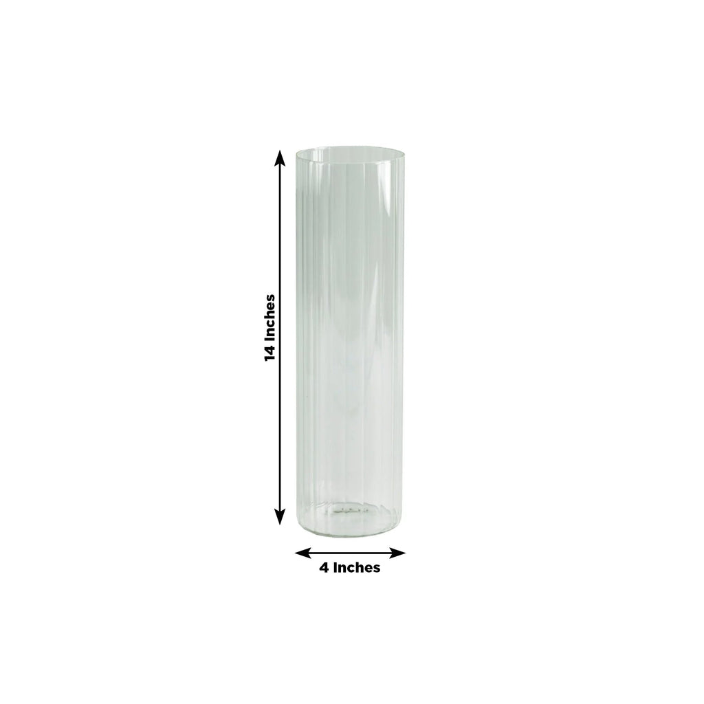 14" Ribbed Cylinder Glass Vases 6 - Pack â€“ Tall Clear Decorative Vases for Dining Tables, Mantels & Modern Interiors - Bell Racket Store