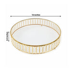 14" Round Gold Cake Stand with Hanging Crystal Beads and Glass Top â€“ Metal Dessert Display Tray - Bell Racket Store
