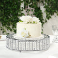 14" Round Silver Cake Stand with Hanging Crystal Beads and Glass Top â€“ Metal Dessert Display Tray - Bell Racket Store