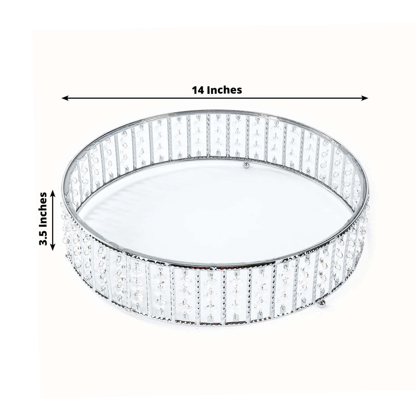 14" Round Silver Cake Stand with Hanging Crystal Beads and Glass Top â€“ Metal Dessert Display Tray - Bell Racket Store