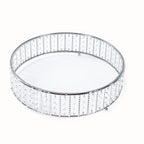14" Round Silver Cake Stand with Hanging Crystal Beads and Glass Top â€“ Metal Dessert Display Tray - Bell Racket Store