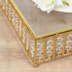 14" Square Gold Cake Stand with Hanging Crystal Beads and Glass Top â€“ Metal Dessert Display Tray - Bell Racket Store