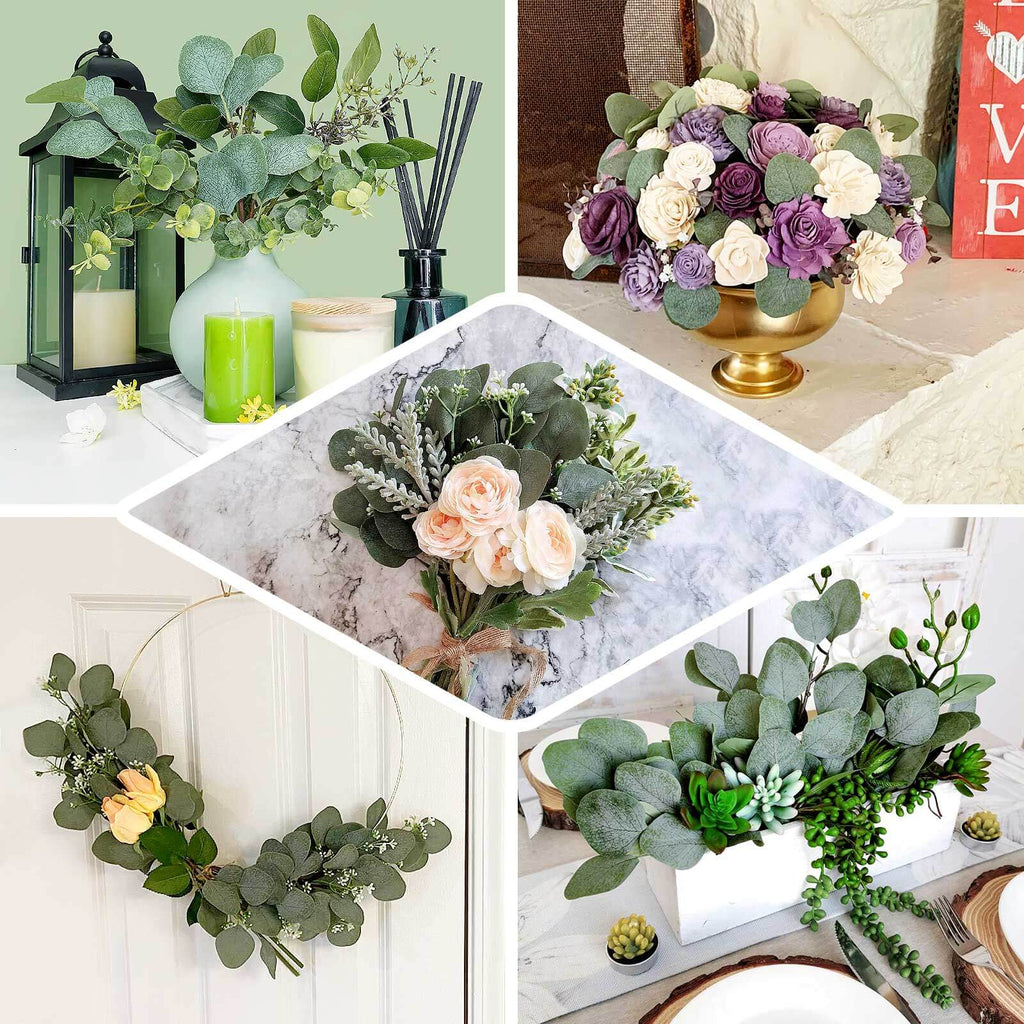 14 Stems Real Touch 12" Artificial Eucalyptus Leaf Flower Bouquet, Faux Silver Dollar Branches, Vase Floral Arrangement - Bell Racket Store