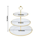 14" White 3 - Tier Plastic Dessert Display Stand With Gold Beaded Rim, Round Cupcake Tower Tea Party Serving Platter With Top Handle - Bell Racket Store