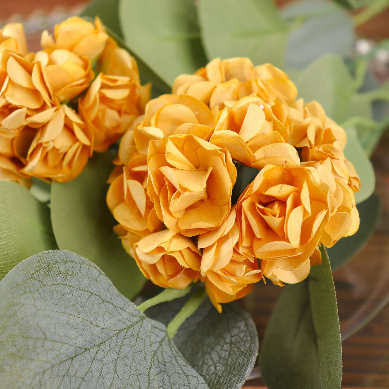 144 Gold Paper Mini Craft Flower Roses, DIY Flower Bushes With Wire Stems - Bell Racket Store