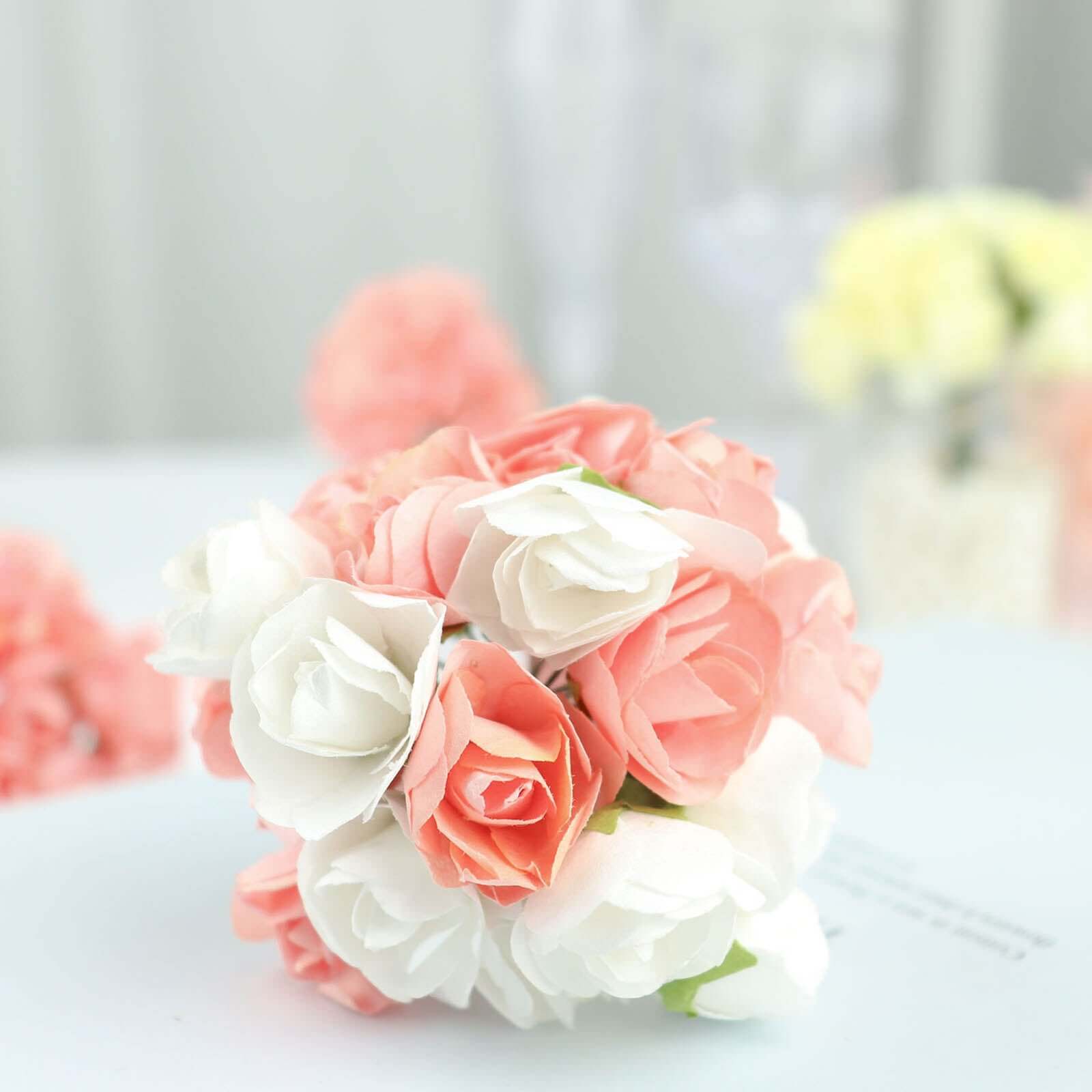 144 Pack Pink Paper Mini Craft Roses, DIY Craft Flowers With Wired Stem - Bell Racket Store