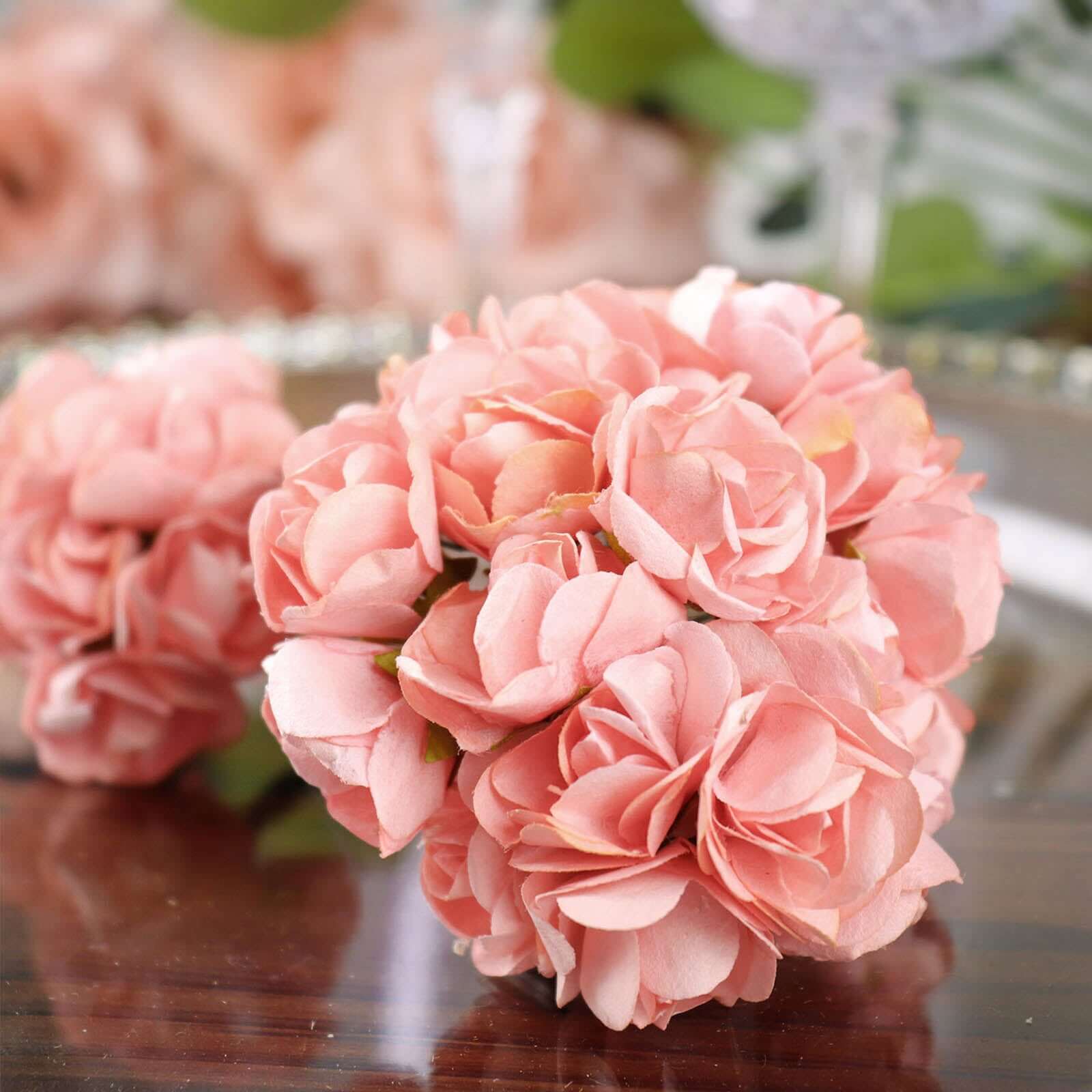 144 Pack Pink Paper Mini Craft Roses, DIY Craft Flowers With Wired Stem - Bell Racket Store