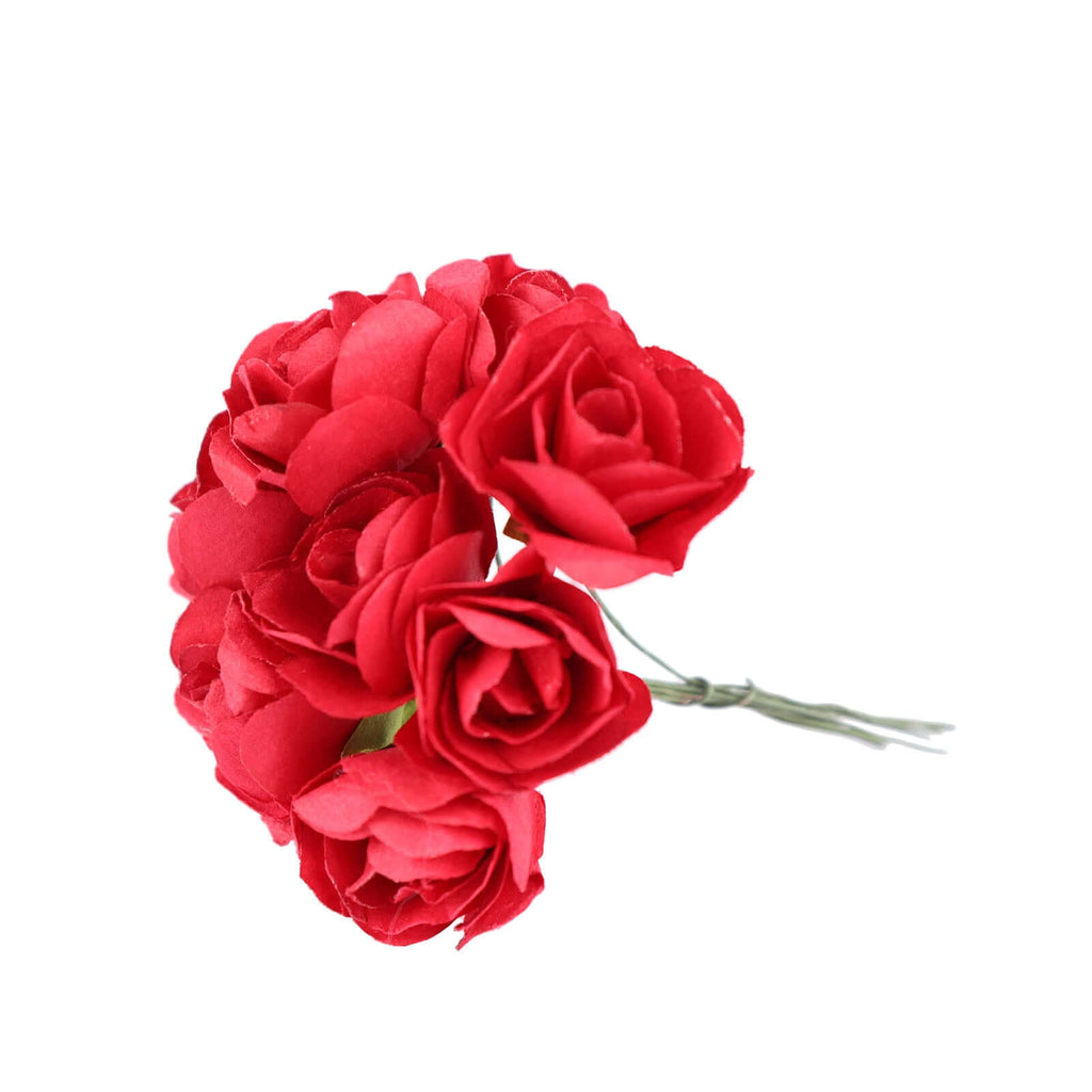 144 Pack Red Paper Mini Craft Roses, DIY Craft Flowers With Wired Stem - Bell Racket Store