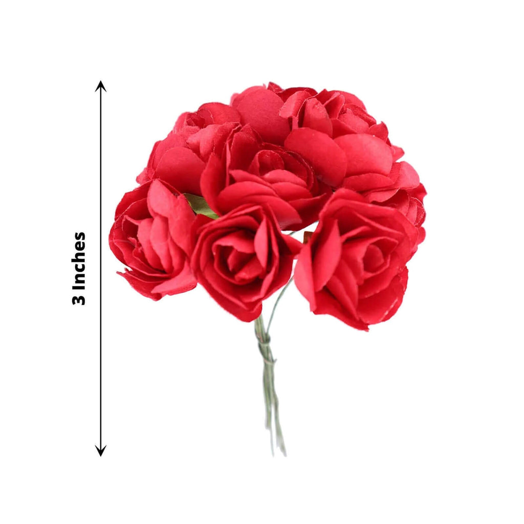 144 Pack Red Paper Mini Craft Roses, DIY Craft Flowers With Wired Stem - Bell Racket Store