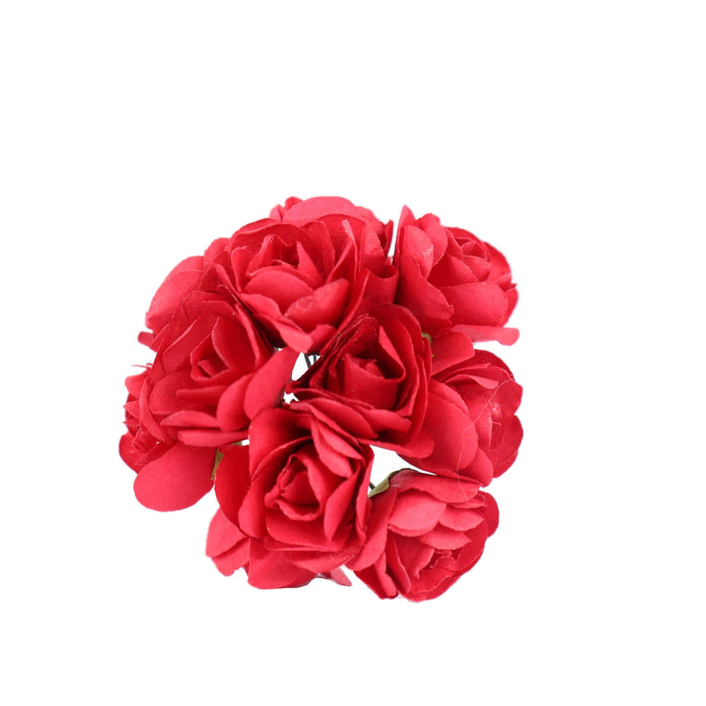 144 Pack Red Paper Mini Craft Roses, DIY Craft Flowers With Wired Stem - Bell Racket Store