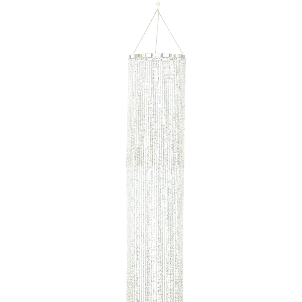 14ft Hanging Beaded Crystal Column Chandelier, Tall Beads Curtain Round with Silver Metal Hoop and Hanging Chain - Bell Racket Store