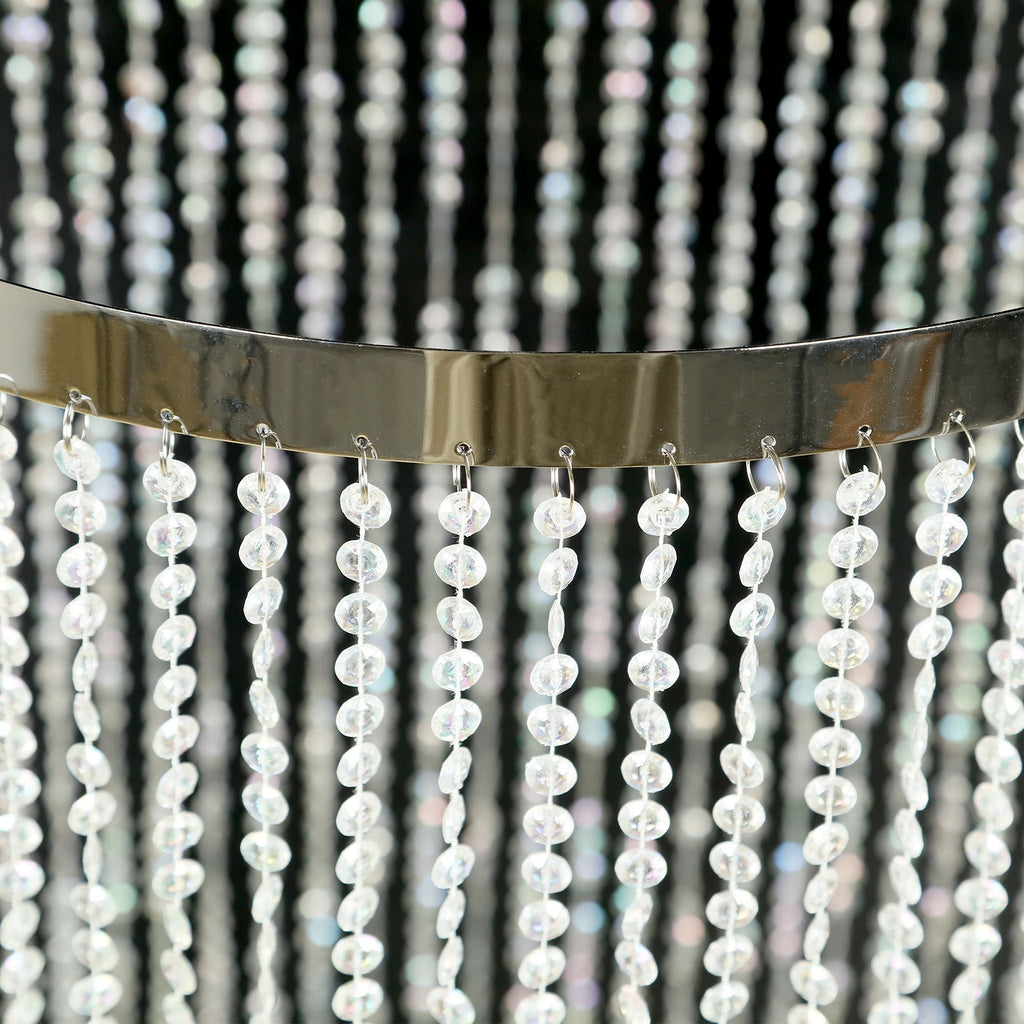 14ft Hanging Beaded Crystal Column Chandelier, Tall Beads Curtain Round with Silver Metal Hoop and Hanging Chain - Bell Racket Store