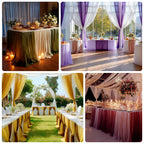 14ft Sheer Pleated Ruffle Skirting Chiffon Table Skirt - Champagne and Gold, Shimmer Sheer, Wrinkle - Free Fabric - Bell Racket Store