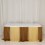 14ft Sheer Pleated Ruffle Skirting Chiffon Table Skirt - Champagne and Gold, Shimmer Sheer, Wrinkle - Free Fabric - Bell Racket Store