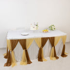 14ft Sheer Pleated Ruffle Skirting Chiffon Table Skirt - Champagne and Gold, Shimmer Sheer, Wrinkle - Free Fabric - Bell Racket Store