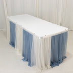 14ft Sheer Pleated Ruffle Skirting Chiffon Table Skirt - Dusty Blue and Ivory, Shimmer Sheer, Wrinkle - Free Fabric - Bell Racket Store