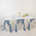 14ft Sheer Pleated Ruffle Skirting Chiffon Table Skirt - Dusty Blue and Ivory, Shimmer Sheer, Wrinkle - Free Fabric - Bell Racket Store