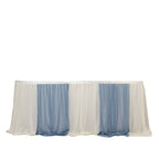 14ft Sheer Pleated Ruffle Skirting Chiffon Table Skirt - Dusty Blue and Ivory, Shimmer Sheer, Wrinkle - Free Fabric - Bell Racket Store