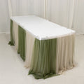 14ft Sheer Pleated Ruffle Skirting Chiffon Table Skirt - Dusty Sage Green and Beige, Shimmer Sheer, Wrinkle - Free Fabric - Bell Racket Store