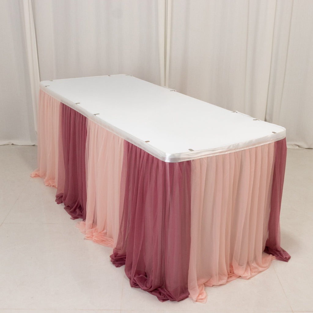 14ft Sheer Pleated Ruffle Skirting Chiffon Table Skirt - Mauve and Blush, Shimmer Sheer, Wrinkle - Free Fabric - Bell Racket Store