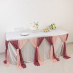 14ft Sheer Pleated Ruffle Skirting Chiffon Table Skirt - Mauve and Blush, Shimmer Sheer, Wrinkle - Free Fabric - Bell Racket Store