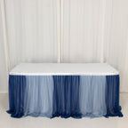 14ft Sheer Pleated Ruffle Skirting Chiffon Table Skirt - Navy Blue and Dusty Blue, Shimmer Sheer, Wrinkle - Free Fabric - Bell Racket Store