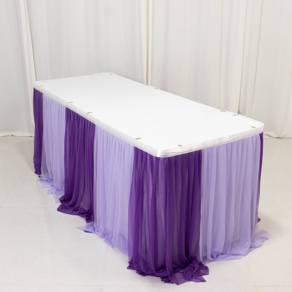 14ft Sheer Pleated Ruffle Skirting Chiffon Table Skirt - Purple and Lavender, Shimmer Sheer, Wrinkle - Free Fabric - Bell Racket Store