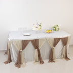 14ft Sheer Pleated Ruffle Skirting Chiffon Table Skirt - Taupe and Beige, Shimmer Sheer, Wrinkle - Free Fabric - Bell Racket Store