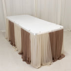14ft Sheer Pleated Ruffle Skirting Chiffon Table Skirt - Taupe and Beige, Shimmer Sheer, Wrinkle - Free Fabric - Bell Racket Store