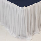 14ft Sheer Pleated Ruffle Skirting Chiffon Table Skirt - White, Shimmer Sheer, Wrinkle - Free Fabric - Bell Racket Store