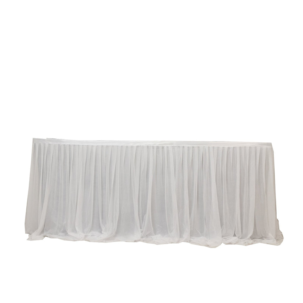 14ft Sheer Pleated Ruffle Skirting Chiffon Table Skirt - White, Shimmer Sheer, Wrinkle - Free Fabric - Bell Racket Store