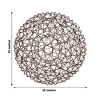 6-Pack Table Placemats Woven Fiber Design Dark Brown Round - Disposable Mats for Dining and Events 15"