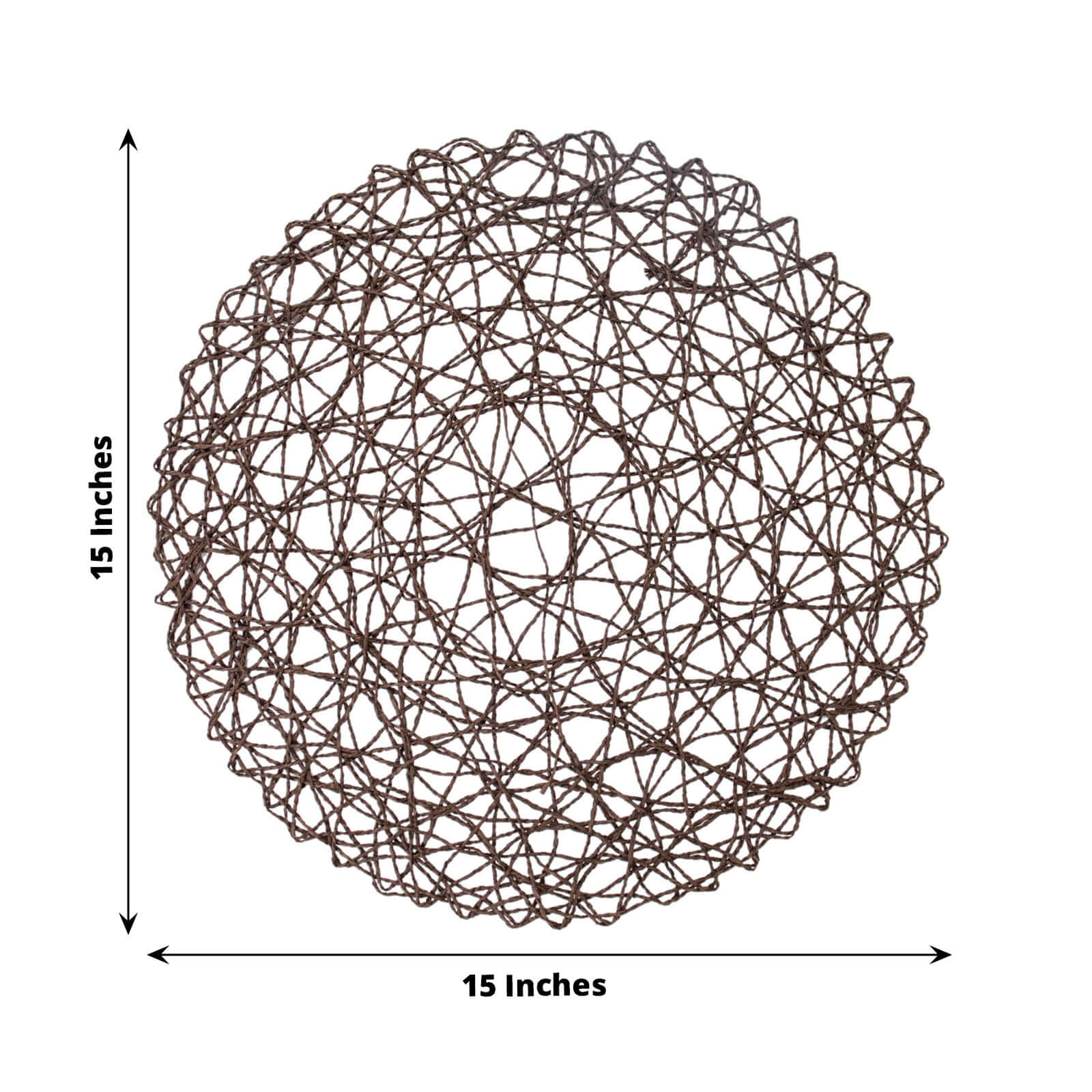 6-Pack Table Placemats Woven Fiber Design Dark Brown Round - Disposable Mats for Dining and Events 15"