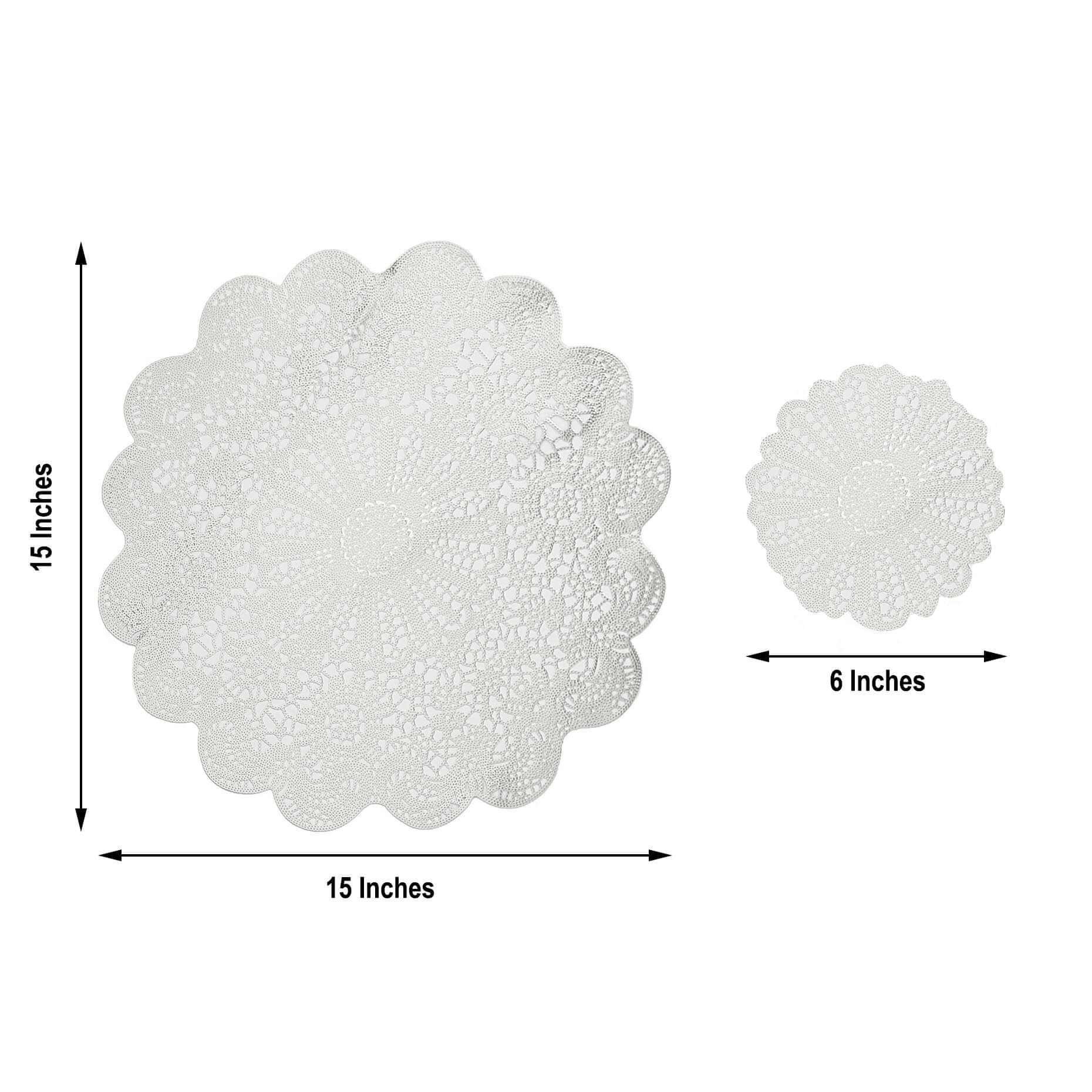 6-Pack Dining Table Mats Floral Lace Design White - Vinyl Non-Slip Surface with Vintage Appeal 15"