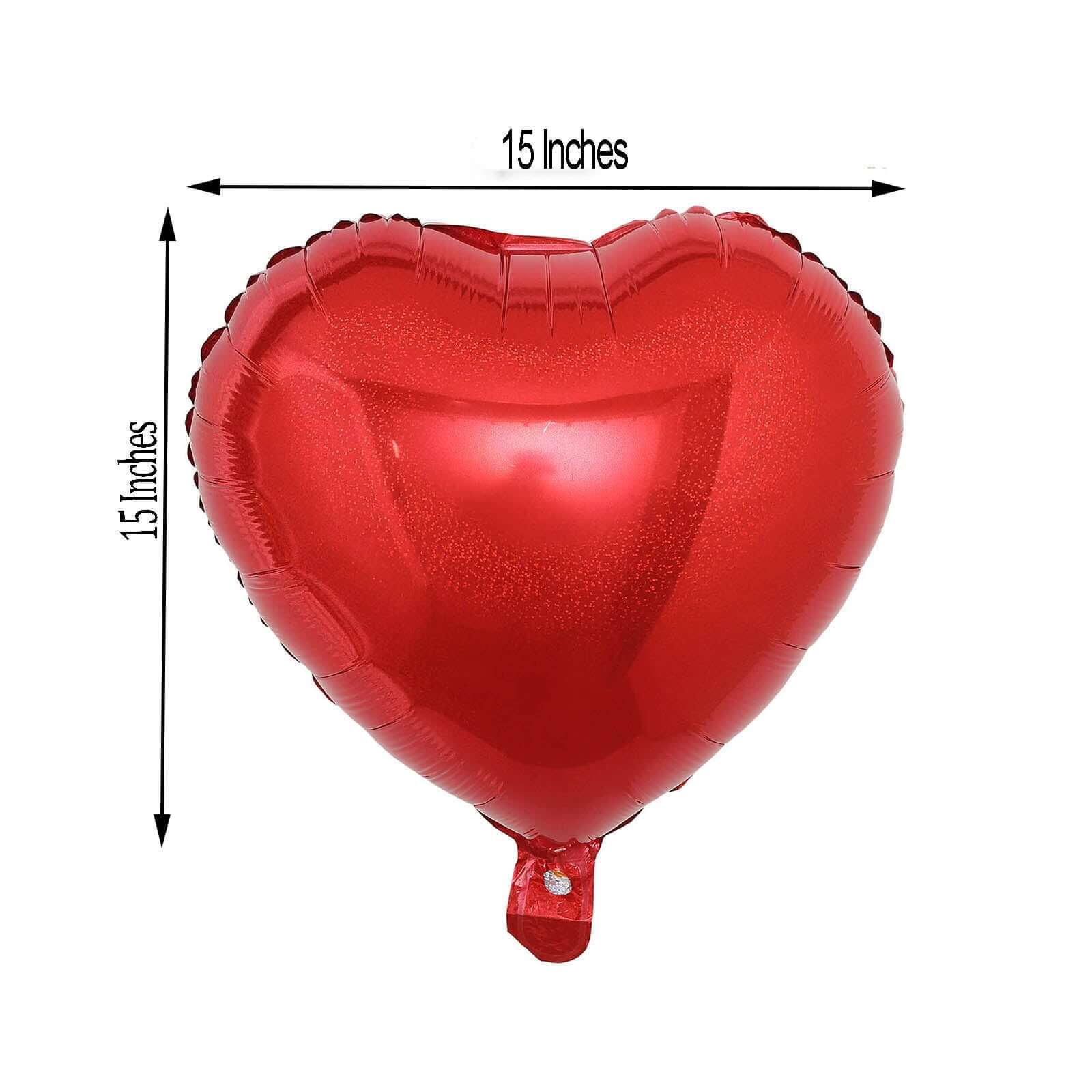 2 Pack 15" 4D Metallic Red Heart Mylar Foil Helium or Air Balloons