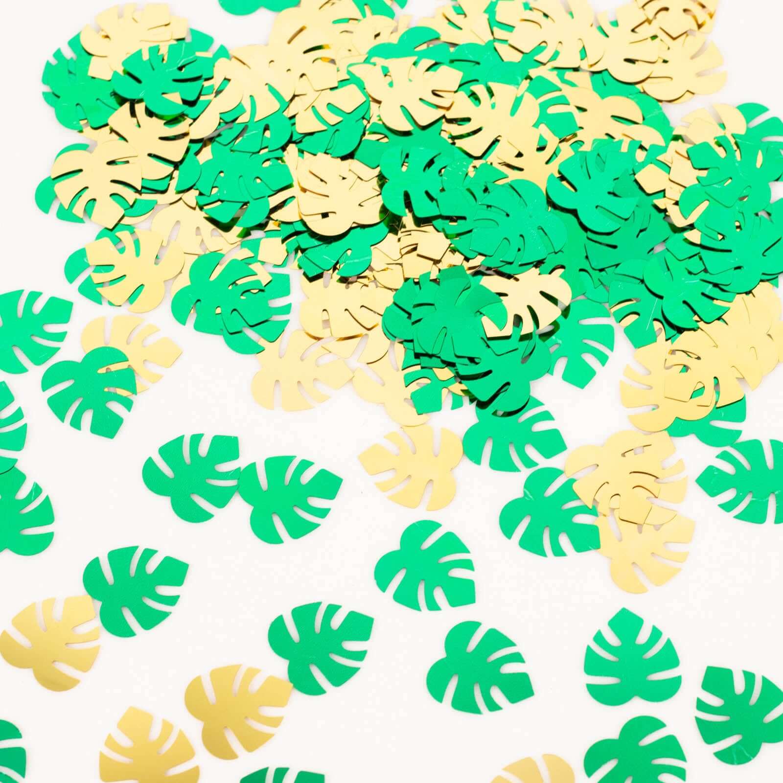 15G Bag Tropical Palm Leaf Table Confetti, Shiny Monstera Metallic Green and Gold Vibrant Eye - Catching Design - Bell Racket Store