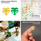 15G Bag Tropical Palm Leaf Table Confetti, Shiny Monstera Metallic Green and Gold Vibrant Eye - Catching Design - Bell Racket Store
