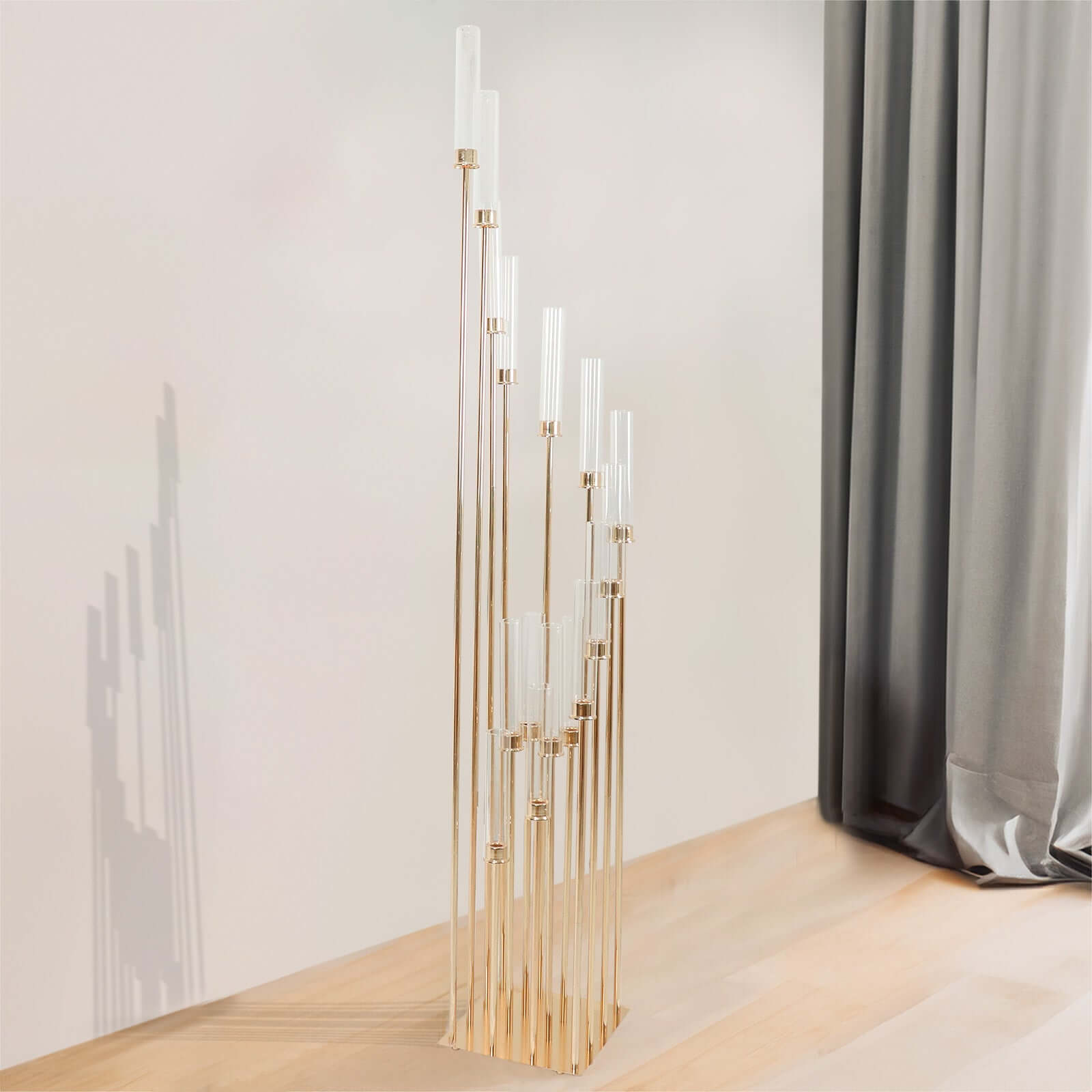 16-Arm Cluster Taper Candle Holder Gold with Clear Glass Shades - Stunning Large Candle Display for Venues 78"