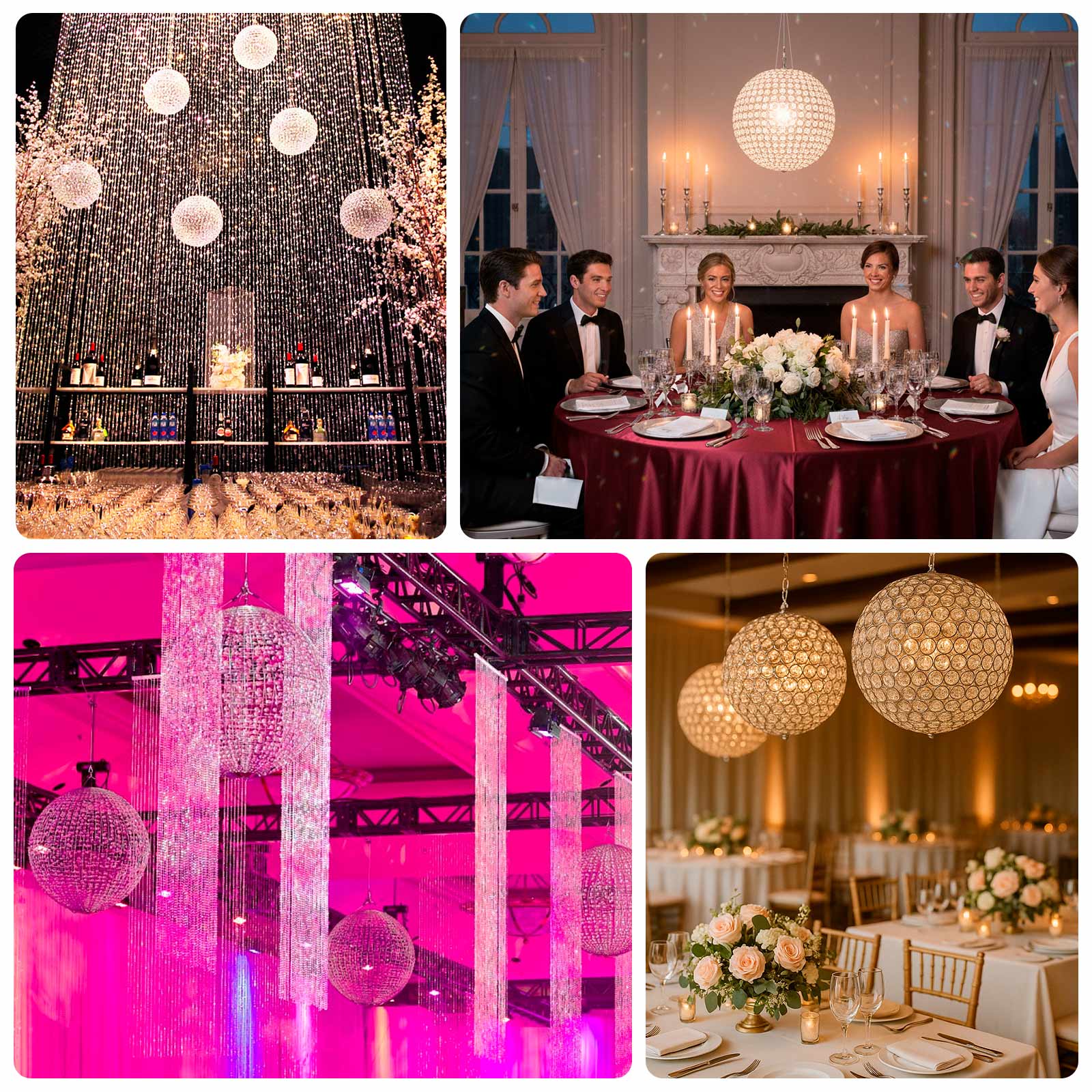 16" Crystal Globe Chandelier â€“ Hanging Beaded Ball Pendant Light with Gold Metal Hook & Chain for Decorative Home Lighting - Bell Racket Store