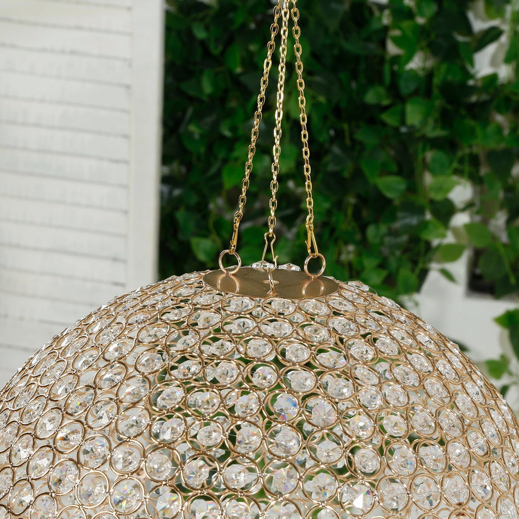 16" Crystal Globe Chandelier â€“ Hanging Beaded Ball Pendant Light with Gold Metal Hook & Chain for Decorative Home Lighting - Bell Racket Store