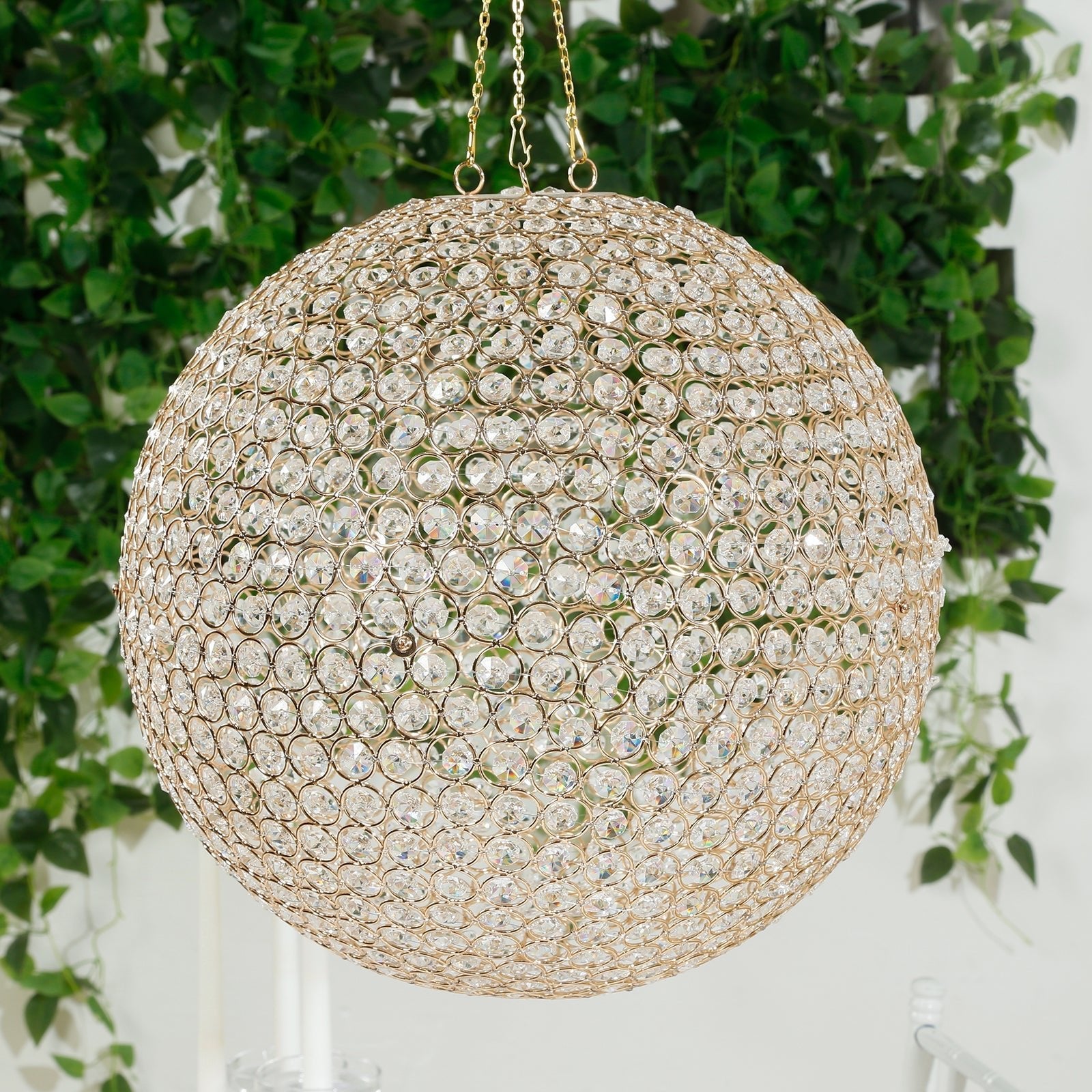 16" Crystal Globe Chandelier â€“ Hanging Beaded Ball Pendant Light with Gold Metal Hook & Chain for Decorative Home Lighting - Bell Racket Store