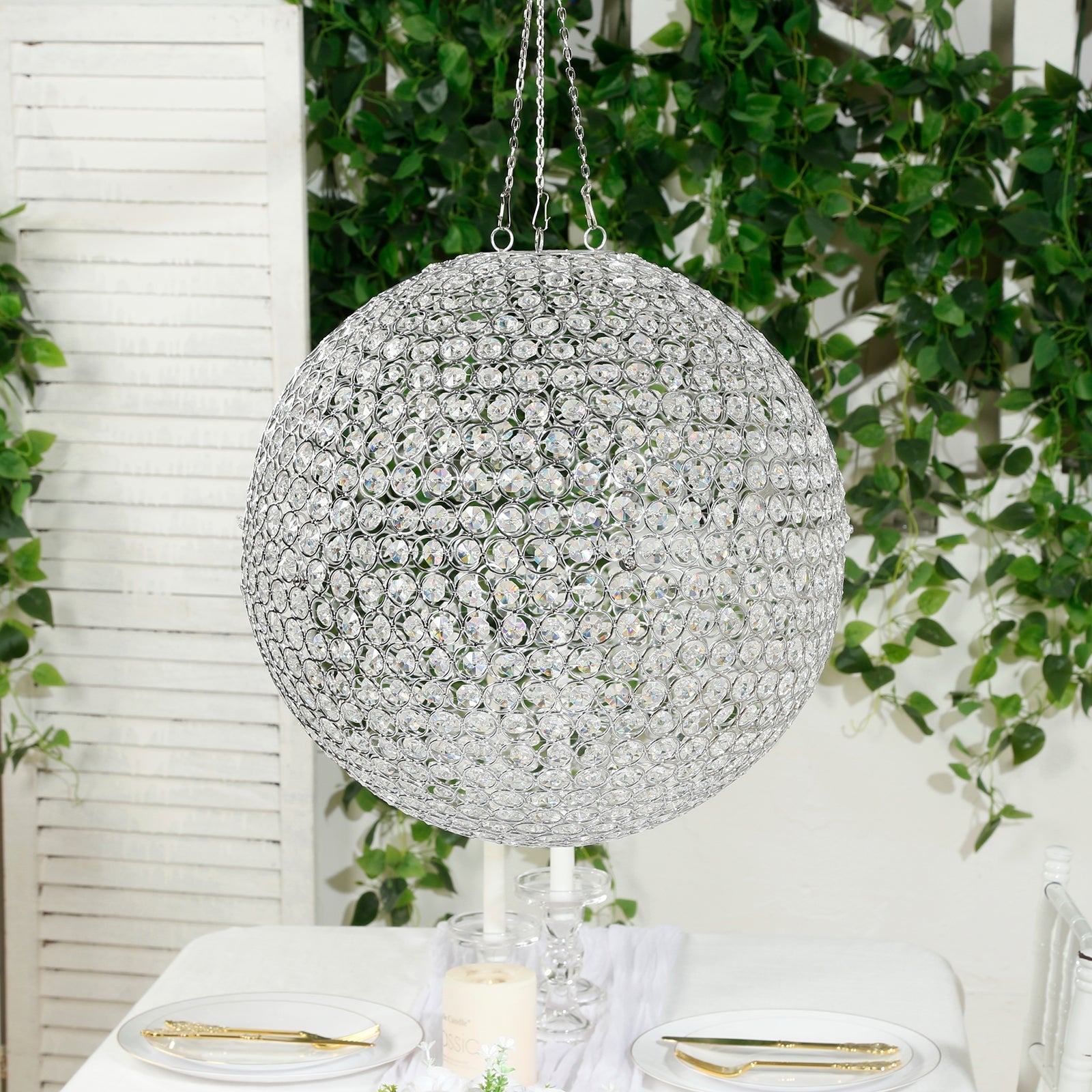 16" Crystal Globe Chandelier â€“ Hanging Beaded Ball Pendant Light with Silver Metal Hook & Chain for Decorative Home Lighting - Bell Racket Store