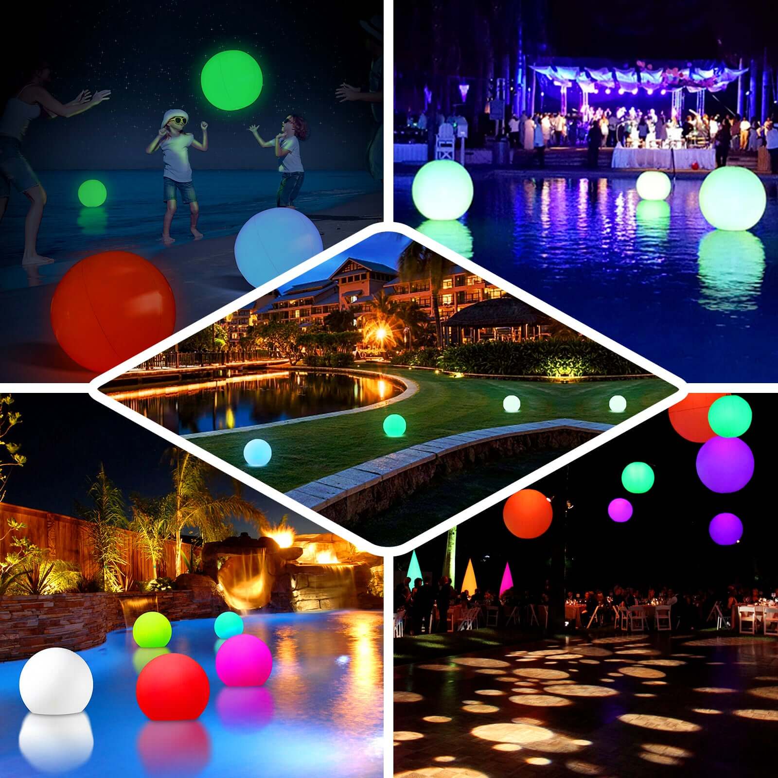 16" Floating Pool Light Up Glow Ball, Inflatable Outdoor Garden Lights With Remote - 13 RGB Colors and 3 Color Modes - Bell Racket Store