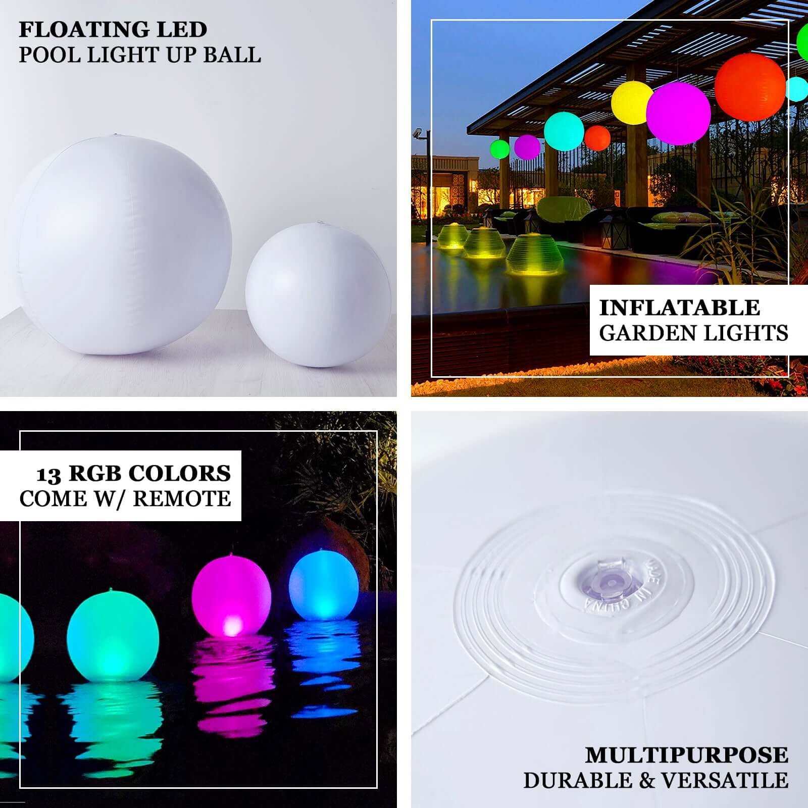 16" Floating Pool Light Up Glow Ball, Inflatable Outdoor Garden Lights With Remote - 13 RGB Colors and 3 Color Modes - Bell Racket Store