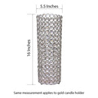 Full Crystal Beaded Candle Holder Shiny Gold Metal - Stylish Pillar Stand for Weddings 16"