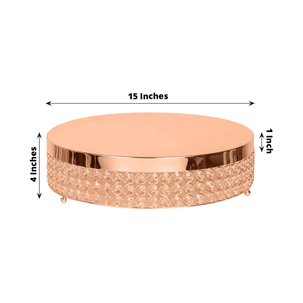 Metal Cake Stand Pedestal Crystal Beaded Design Rose Gold - Cupcake Display and Dessert Riser 16"