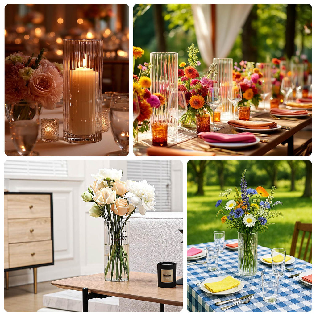 16" Ribbed Cylinder Glass Vases 6 - Pack â€“ Tall Clear Vases for Wedding Centerpieces, Home Decor & Event Styling - Bell Racket Store