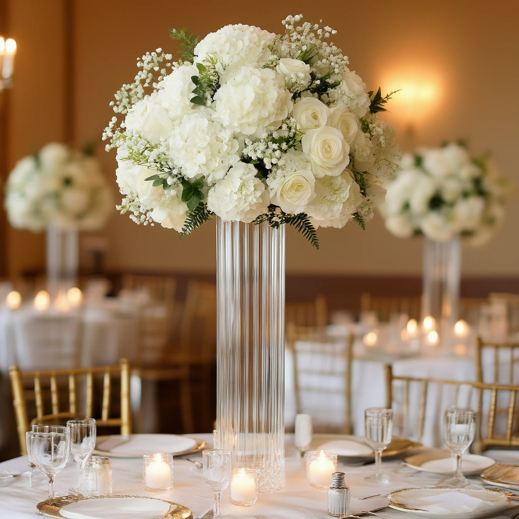 16" Ribbed Cylinder Glass Vases 6 - Pack â€“ Tall Clear Vases for Wedding Centerpieces, Home Decor & Event Styling - Bell Racket Store